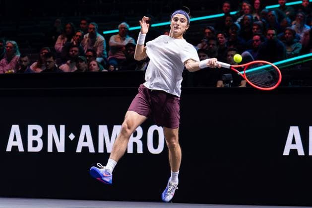 2025-02-03 ABN AMRO Open Day One ROTTERDAM, NETHERLANDS - FEBRUARY 3: Mattia Bellucci of Italy in action during Day One of the ABN AMRO Open at Rotterdam Ahoy on February 3, 2025 in Rotterdam, Netherlands. (Photo by Joris Verwijst BSR Agency) Rotterdam Netherlands Content not available for redistribution in The Netherlands directly or indirectly through any third parties. Copyright: xBSRxAgencyx