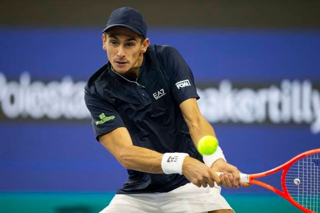 February 3, 2025, Frisco, Texas, USA: MATTEO ARNALDI (ITA) returns with a forehand in a singles match during day three of the 2025 Dallas Open at the Star in Frisco, TX. Arnaldi defeated Eubanks, 6:3, 6:4. Frisco USA - ZUMAh193 20250203_zsp_h193_005 Copyright: xDanielxMcGregor-Huyerx
