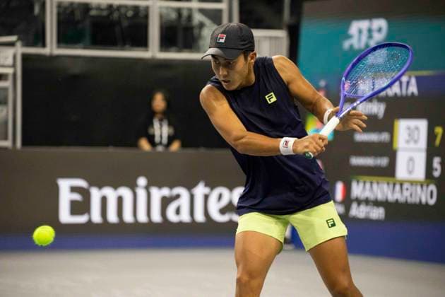 February 3, 2025, Frisco, Texas, USA: RINKY HIJIKATA (AUS) returns with a backhand in a singles match during day three of the 2025 Dallas Open at the Star in Frisco, TX. Hijikata defeated Mannarino, 7:6, 6:3. Frisco USA - ZUMAh193 20250203_zsp_h193_012 Copyright: xDanielxMcGregor-Huyerx
