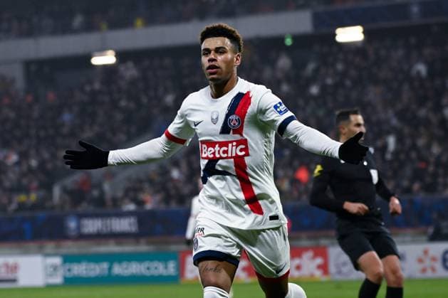 FOOTBALL : Le Mans vs PSG - Coupe de France - 04 02 2025 Desire Doue ( 11 - PSG ) celebrates after scoring during the French Cup match between Le Mans FC and Paris Saint Germain at Stade Marie Marvingt on February 04, 2025 in Le Mans , France. ( Photo by Dante Badano PsnewZ ) - Le MansFrance  Copyright: xDantexBadanox