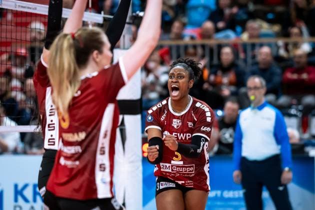 CEV Challenge Cup Halbfinale SC Potsdam - Roma Volley; 05.02.2025 CEV Challenge Cup SC Potsdam - Roma Volley; 3 SCP Danielle Harbin Copyright: xBEAUTIFULxSPORTS NicolxMarschallx