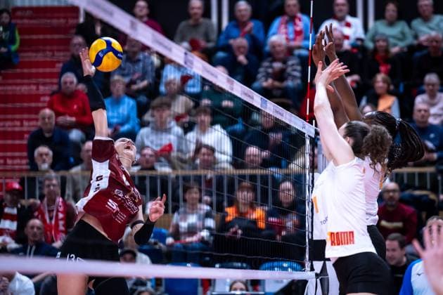 CEV Challenge Cup Halbfinale SC Potsdam - Roma Volley; 05.02.2025 CEV Challenge Cup SC Potsdam - Roma Volley; 13 SCP Lara Darowski Copyright: xBEAUTIFULxSPORTS NicolxMarschallx