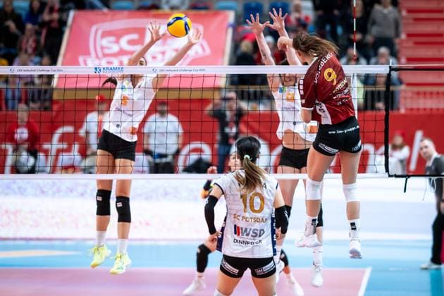 CEV Challenge Cup Halbfinale SC Potsdam - Roma Volley; 05.02.2025 CEV Challenge Cup SC Potsdam - Roma Volley; 9 SCP Anna Koulberg Copyright: xBEAUTIFULxSPORTS NicolxMarschallx