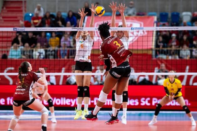 CEV Challenge Cup Halbfinale SC Potsdam - Roma Volley; 05.02.2025 CEV Challenge Cup SC Potsdam - Roma Volley; 3 SCP Danielle Harbin Copyright: xBEAUTIFULxSPORTS NicolxMarschallx