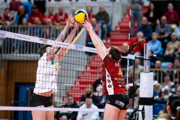 CEV Challenge Cup Halbfinale SC Potsdam - Roma Volley; 05.02.2025 CEV Challenge Cup SC Potsdam - Roma Volley; 4 SCP Jenna Ewert Copyright: xBEAUTIFULxSPORTS NicolxMarschallx