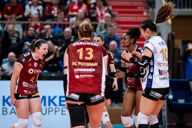 CEV Challenge Cup Halbfinale SC Potsdam - Roma Volley; 05.02.2025 CEV Challenge Cup SC Potsdam - Roma Volley; 4 SCP Jenna Ewert Copyright: xBEAUTIFULxSPORTS NicolxMarschallx