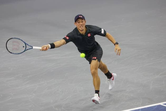 FRISCO, TX - FEBRUARY 05: Kei Nishikori (JPN) hits a forehand during the first round of the Dallas Open on February 5, 2025, at Ford Center at The Star in Frisco, TX. (Photo by George Walker Icon Sportswire) TENNIS: FEB 05 Dallas Open EDITORIAL USE ONLY Icon25020562