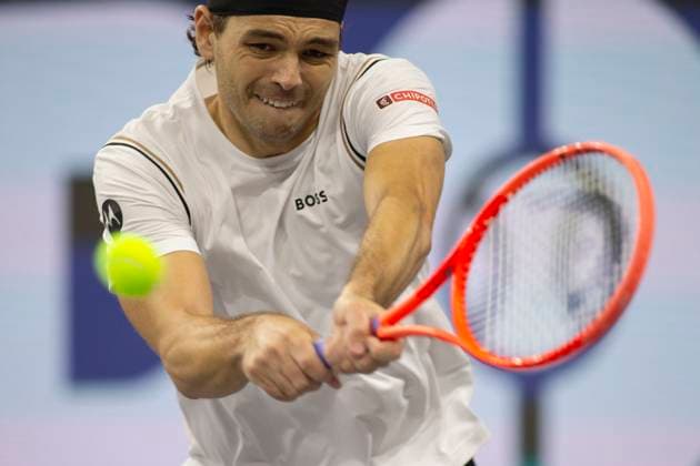 February 5, 2025, Frisco, Texas, USA: TAYLOR FRITZ (USA) returns with a forehand in a singles match against ARTHUR RINDERKNECH (FRA) during day five of the 2025 Dallas Open at the Star in Frisco, TX. TAYLOR FRITZ (USA) defeated ARTHUR RINDERKNECH (CZE), 6:4, 6:2. Frisco USA - ZUMAh193 20250205_zsp_h193_078 Copyright: xDanielxMcGregor-Huyerx