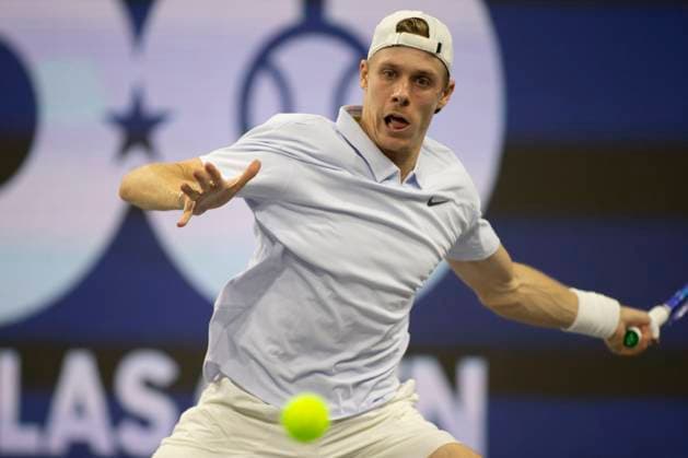 February 5, 2025, Frisco, Texas, USA: DENIS SHAPOVALOV (CAN) returns with a forehand in a singles match against MIOMIR KECMANOVIC (SRB) during day five of the 2025 Dallas Open at the Star in Frisco, TX. DENIS SHAPOVALOV (CAN) defeated MIOMIR KECMANOVIC (SRB), 6:3, 6:7, 6:3. Frisco USA - ZUMAh193 20250205_zsp_h193_087 Copyright: xDanielxMcGregor-Huyerx
