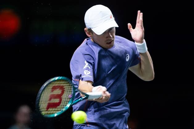 2025-02-06 ABN AMRO Open Day Four ROTTERDAM, NETHERLANDS - FEBRUARY 6: Alex De Minaur of Australia in action during Day Four of the ABN AMRO Open at Rotterdam Ahoy on February 6, 2025 in Rotterdam, Netherlands. (Photo by Joris Verwijst BSR Agency) Rotterdam Netherlands Content not available for redistribution in The Netherlands directly or indirectly through any third parties. Copyright: xBSRxAgencyx