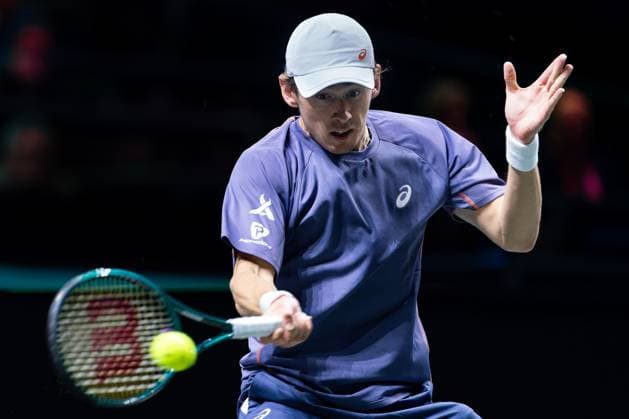 2025-02-06 ABN AMRO Open Day Four ROTTERDAM, NETHERLANDS - FEBRUARY 6: Alex De Minaur of Australia in action during Day Four of the ABN AMRO Open at Rotterdam Ahoy on February 6, 2025 in Rotterdam, Netherlands. (Photo by Joris Verwijst BSR Agency) Rotterdam Netherlands Content not available for redistribution in The Netherlands directly or indirectly through any third parties. Copyright: xBSRxAgencyx