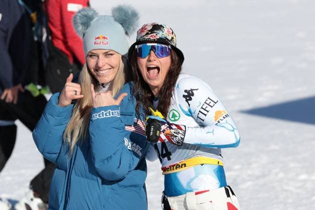Sport Themen der Woche KW06 Sport Bilder des Tages INVERNALI - Sci Alpino - FIS Alpine World Ski Championships - Women s SuperG FIS Alpine World Ski Championships Saalbach 2025 Women s Super G Thursday 06 02 25 VONN Lindsey and bronze medal MACUGA Lauren Saalbach Austria  Copyright: xIPAxSport ABACAx
