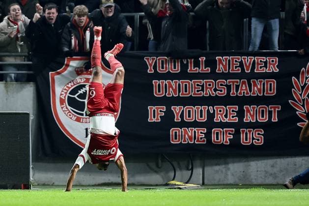 Sport Themen der Woche KW06 Sport Bilder des Tages Antwerp s Denis Odoi celebrates after scoring during a soccer game between Royal Antwerp and RSC Anderlecht, Thursday 06 February 2025 in Antwerp, in the 1 2 finals (return) of the Croky Cup Belgian soccer cup. BRUNOxFAHY  x111886134x