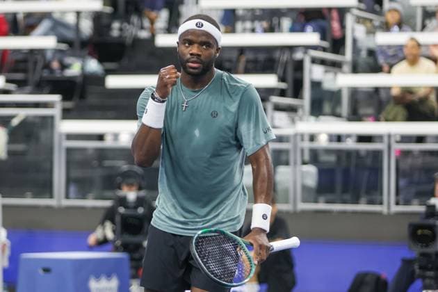 FRISCO, TX - FEBRUARY 06: Frances Tiafoe (USA) reacts to a point during the second round of the Dallas Open on February 2, 2025, at Ford Center at The Star in Frisco, TX. (Photo by George Walker Icon Sportswire) TENNIS: FEB 06 Dallas Open EDITORIAL USE ONLY Icon250206012