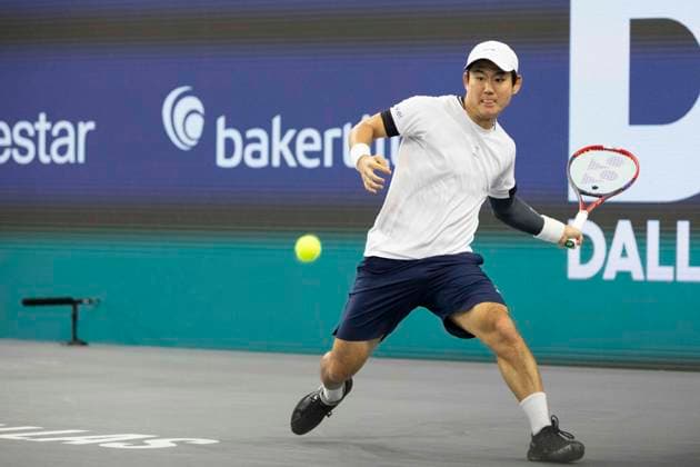 February 6, 2025, Frisco, Texas, USA: YOSHIHITO NISHIOKA (JAP) returns with a forehand in singles match against FRANCIS TIAFOE (USA) during day six of the 2025 Dallas Open at the Star in Frisco, TX. YOSHIHITO NISHIOKA (JPN) defeated FRANCIS TIAFOE (USA), 3:6, 6:4, 6:4. Frisco USA - ZUMAh193 20250206_zsp_h193_016 Copyright: xDanielxMcGregor-Huyerx