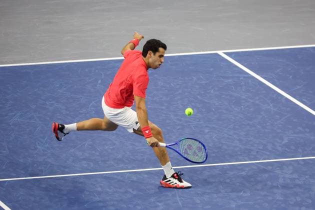 FRISCO, TX - FEBRUARY 06: Jaume Munar (ESP) hits a backhand during the second round of the Dallas Open on February 2, 2025, at Ford Center at The Star in Frisco, TX. (Photo by George Walker Icon Sportswire) TENNIS: FEB 06 Dallas Open EDITORIAL USE ONLY Icon250206043