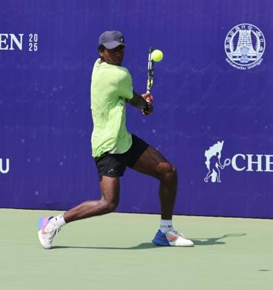 Chennai Open 2025: Elias YMER (SWE) vs Rio NOGUCHI (JPN) Elias YMER (SWE) won by 6-2, 6-3 Elias YMER (SWE) in action Chennai SDAT Stadium INDIA Copyright: xSeshadrixSukumarx