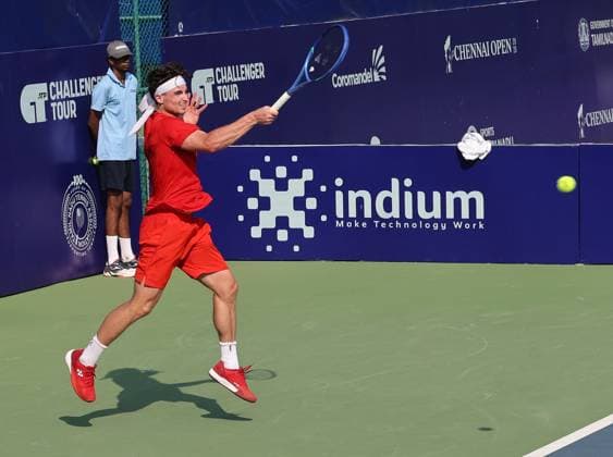 Chennai Open 2025: Billy HARRIS (GBR) vs Timofey SKATOV (KAZ) Billy HARRIS 6-,7-6 Entered Semi Finals Timofey SKATOV (KAZ) In action Chennai SDAT Stadium INDIA Copyright: xSeshadrixSukumarx