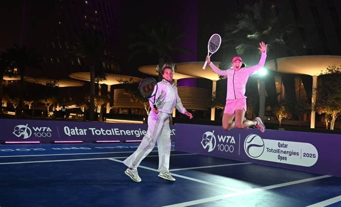 Qatar TotalEnergies Open 2025 Aryna Sabalenka (BLR) , Iga Swiatek ( POL) Photostunt in Lusail