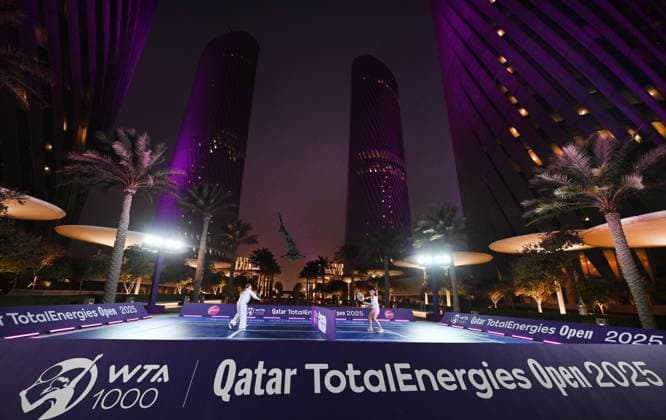 Qatar TotalEnergies Open 2025 Aryna Sabalenka (BLR) , Iga Swiatek ( POL) Photostunt in Lusail