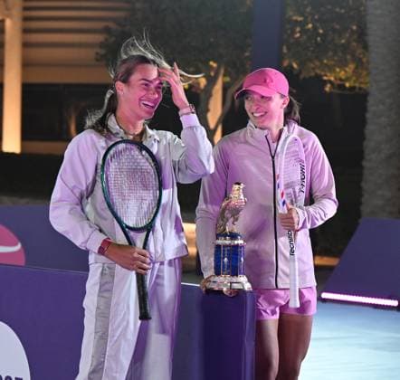 Qatar TotalEnergies Open 2025 Aryna Sabalenka (BLR) , Iga Swiatek ( POL) Photostunt in Lusail