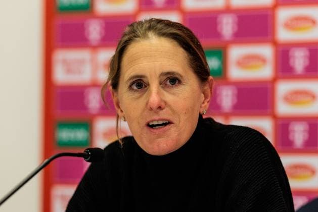 Google Pixel Frauen-Bundesliga, 1. FC Köln - VfL Wolfsburg; 07.02.2025 Britta Carlson (Trainerin 1. FC Köln) während der Pressekonferenz Google Pixel Frauen-Bundesliga, 1. FC Köln - VfL Wolfsburg, Köln, Franz-Kremer-Stadion am 07.02.2025 DFB REGULATIONS PROHIBIT ANY USE OF PHOTOGRAPHS AS IMAGE SEQUENCES AND OR QUASI-VIDEO. Copyright: xBEAUTIFULxSPORTS Wunderlx