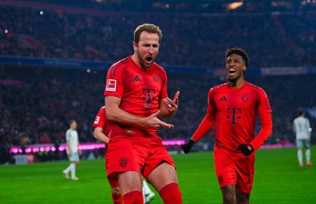 Sport Themen der Woche KW06 Sport Bilder des Tages Harry Kane (FC Bayern Muenchen) bejubelt sein erstes Tor waehrend des Spiels der 1. Bundesliga zwischen FC Bayern München und SV Werder Bremen, Allianz Arena am 07. February 2025 in München, Deutschland. (Foto von Silas Schueller DeFodi Images) +++ Harry Kane (FC Bayern Muenchen) celebrates his first goal during the Bundesliga match between FC Bayern München and SV Werder Bremen at Allianz Arena on February 7, 2025 in Munich, Germany. (Photo by Silas Schueller DeFodi Images) DFL regulations prohibit any use of photographs as image sequences and or quasi-video. (Photo by Silas Schueller DeFodi Images) Defodi-738_738_BAYBRE_20250207_149 *** Harry Kane FC Bayern Muenchen celebrates his first goal during the Bundesliga match between FC Bayern München and SV Werder Bremen, Allianz Arena on February 07, 2025 in Munich, Germany Photo by Silas Schueller DeFodi Images Harry Kane FC Bayern Muenchen celebrates his first goal during the Bundesliga match between FC Bayern München and SV Werder Bremen at Allianz Arena on February 7, 2025 in Munich, Germany Photo by Silas Schueller DeFodi Images DFL regulations prohibit any use of photographs as image sequences and or quasi video Photo by Silas Schueller DeFodi Images Defodi 738 738 BAYBRE 20250207 149 Defodi-738 DFL regulations prohibit any use of photographs as image sequences and or quasi-video.