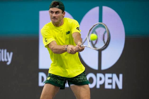 February 7, 2025, Frisco, Texas, USA: TOMMY PAUL (USA) returns with a backhand in a singles quarterfinal match against REILLY OPELKA (USA) during day seven of the 2025 Dallas Open at the Star in Frisco, TX. TOMMY PAUL (USA) defeated REILLY OPELKA (USA), 7-6. 6-2. Frisco USA - ZUMAh193 20250207_zsp_h193_082 Copyright: xDanielxMcGregor-Huyerx