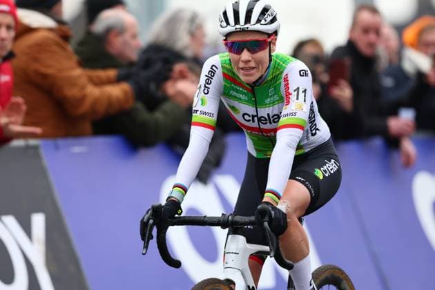 Belgian Sanne Cant pictured at the women elite race of the Noordzeecross cyclocross cycling event in Middelkerke, the eighth and last race of the Superprestige competition on Saturday 08 February 2025. DAVIDxPINTENS  x111984042x