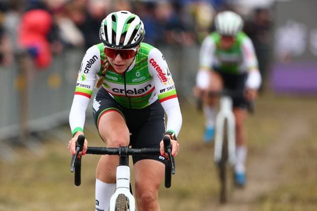 Dutch Inge van der Heijden pictured in action during the women elite race of the Noordzeecross cyclocross cycling event in Middelkerke, the eighth and last race of the Superprestige competition on Saturday 08 February 2025. DAVIDxPINTENS  x111984177x