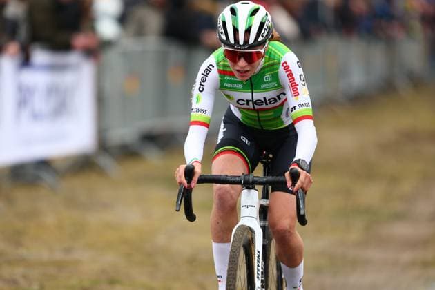 Italian Sara Casasola pictured in action during the women elite race of the Noordzeecross cyclocross cycling event in Middelkerke, the eighth and last race of the Superprestige competition on Saturday 08 February 2025. DAVIDxPINTENS  x111984201x