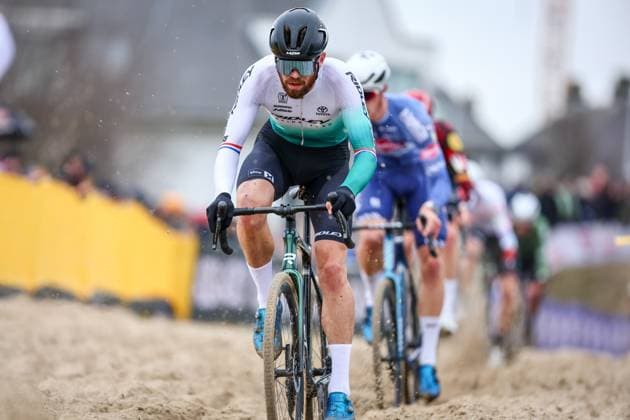 Dutch Joris Nieuwenhuis pictured in action during the men elite race of the Noordzeecross cyclocross cycling event in Middelkerke, the eighth and last race of the Superprestige competition on Saturday 08 February 2025. DAVIDxPINTENS  x111996489x