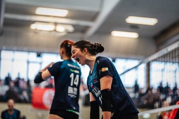Volleyball Frauen Saison 2024 2025 2. Volleyball Bundesliga Frauen Pro ETV Hamburg vs. VCO Dresden 08.02.2025 Zofia Sykut ( 11, VCO Dresden) jubelt Hamburg Lokstedter Steindamm 52 Hamburg Deutschland