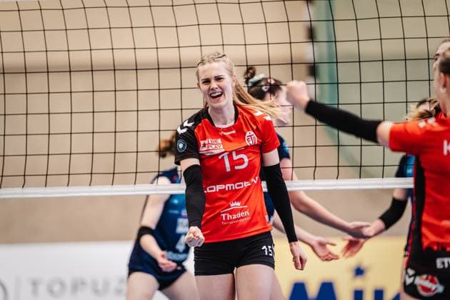 Volleyball Frauen Saison 2024 2025 2. Volleyball Bundesliga Frauen Pro ETV Hamburg vs. VCO Dresden 08.02.2025 Alexa Sophie Thaden ( 15, ETV Hamburg) jubelt Hamburg Lokstedter Steindamm 52 Hamburg Deutschland