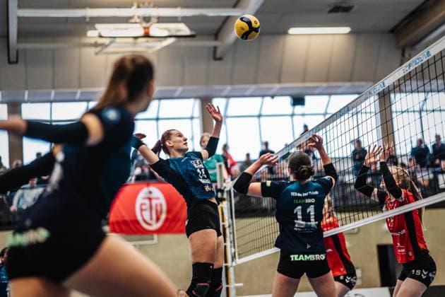 Volleyball Frauen Saison 2024 2025 2. Volleyball Bundesliga Frauen Pro ETV Hamburg vs. VCO Dresden 08.02.2025 Anni Tändler ( 14, VCO Dresden) beim Angriff Hamburg Lokstedter Steindamm 52 Hamburg Deutschland