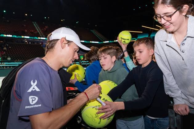 2025-02-08 ABN AMRO Open 2025 ROTTERDAM, NETHERLANDS - FEBRUARY 8: Alex de Minaur of Australia competing in the Men s Singles during the ABN AMRO Open 2025 at Rotterdam Ahoy on February 8, 2025 in Rotterdam, Netherlands. Rotterdam Rotterdam Ahoy Netherlands Content not available for redistribution in The Netherlands directly or indirectly through any third parties. Copyright: xMarleenxFouchierx