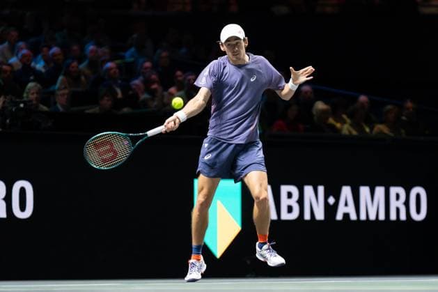 2025-02-08 ABN AMRO Open 2025 ROTTERDAM, NETHERLANDS - FEBRUARY 8: Alex de Minaur of Australia competing in the Men s Singles during the ABN AMRO Open 2025 at Rotterdam Ahoy on February 8, 2025 in Rotterdam, Netherlands. Rotterdam Rotterdam Ahoy Netherlands Content not available for redistribution in The Netherlands directly or indirectly through any third parties. Copyright: xMarleenxFouchierx