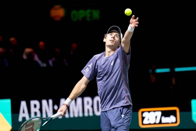 2025-02-08 ABN AMRO Open 2025 ROTTERDAM, NETHERLANDS - FEBRUARY 8: Alex de Minaur of Australia competing in the Men s Singles during the ABN AMRO Open 2025 at Rotterdam Ahoy on February 8, 2025 in Rotterdam, Netherlands. Rotterdam Rotterdam Ahoy Netherlands Content not available for redistribution in The Netherlands directly or indirectly through any third parties. Copyright: xMarleenxFouchierx