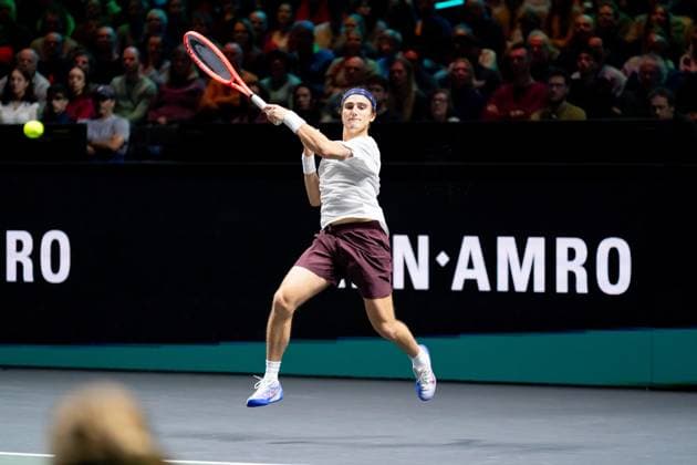 2025-02-08 ABN AMRO Open 2025 ROTTERDAM, NETHERLANDS - FEBRUARY 8: Mattia Bellucci of Italy competing in the Men s Singles during the ABN AMRO Open 2025 at Rotterdam Ahoy on February 8, 2025 in Rotterdam, Netherlands. Rotterdam Rotterdam Ahoy Netherlands Content not available for redistribution in The Netherlands directly or indirectly through any third parties. Copyright: xMarleenxFouchierx