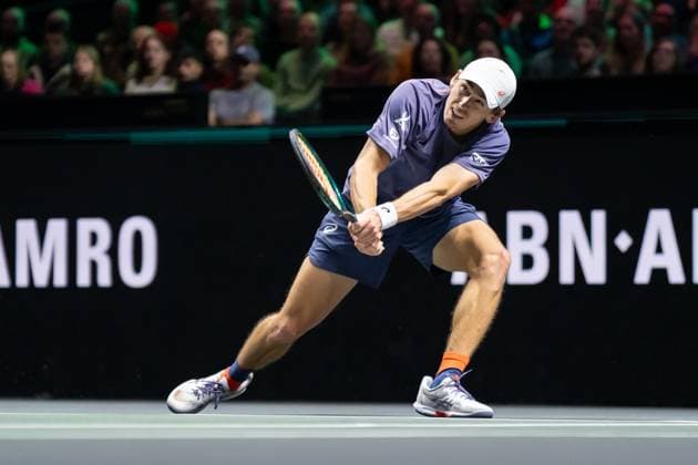 2025-02-08 ABN AMRO Open 2025 ROTTERDAM, NETHERLANDS - FEBRUARY 8: Alex de Minaur of Australia competing in the Men s Singles during the ABN AMRO Open 2025 at Rotterdam Ahoy on February 8, 2025 in Rotterdam, Netherlands. Rotterdam Rotterdam Ahoy Netherlands Content not available for redistribution in The Netherlands directly or indirectly through any third parties. Copyright: xMarleenxFouchierx