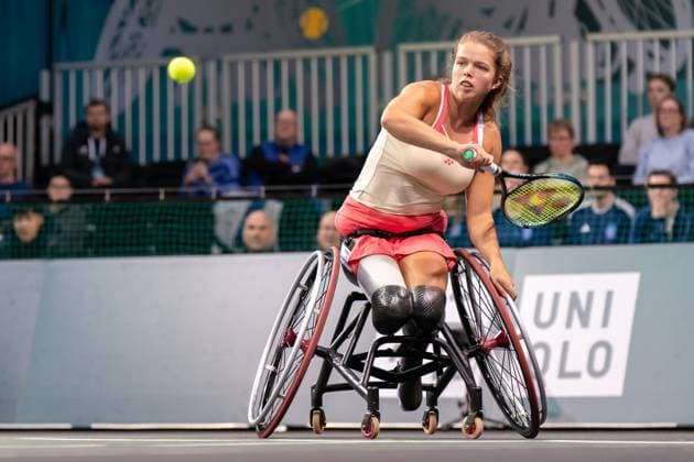 2025-02-08 Uniqlo Wheelchair Tennis Tour 2025 ROTTERDAM, NETHERLANDS - FEBRUARY 8: Lizzy de Greef of The Netherlands during the Uniqlo Wheelchair Tennis Tour 2025 at Rotterdam Ahoy on February 8, 2025 in Rotterdam, Netherlands. Rotterdam Rotterdam Ahoy Netherlands Content not available for redistribution in The Netherlands directly or indirectly through any third parties. Copyright: xMarleenxFouchierx