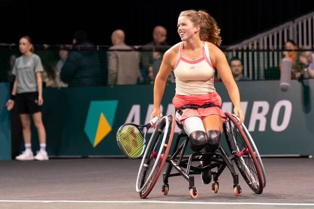 2025-02-08 Uniqlo Wheelchair Tennis Tour 2025 ROTTERDAM, NETHERLANDS - FEBRUARY 8: Lizzy de Greef of The Netherlands during the Uniqlo Wheelchair Tennis Tour 2025 at Rotterdam Ahoy on February 8, 2025 in Rotterdam, Netherlands. Rotterdam Rotterdam Ahoy Netherlands Content not available for redistribution in The Netherlands directly or indirectly through any third parties. Copyright: xMarleenxFouchierx