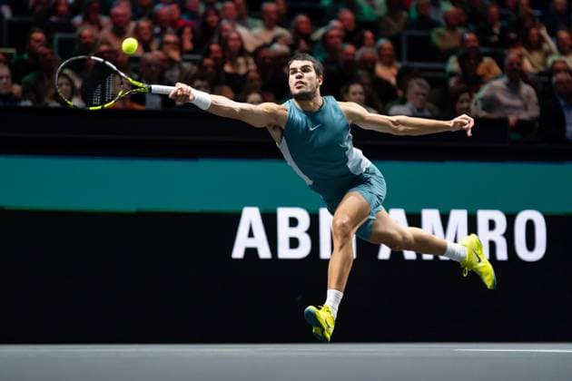 Bilder des Jahres 2025, Sport 02 Februar Sport Themen der Woche KW06 Sport Bilder des Tages 2025-02-08 ABN AMRO Open 2025 ROTTERDAM, NETHERLANDS - FEBRUARY 8: Carlos Alcaraz (ESP) during the ABN AMRO Open 2025 at Rotterdam Ahoy on February 8, 2025 in Rotterdam, Netherlands. Rotterdam Rotterdam Ahoy Netherlands Content not available for redistribution in The Netherlands directly or indirectly through any third parties. Copyright: xMarleenxFouchierx