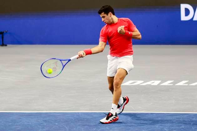 February 8, 2025, Frisco, Texas, USA: JAUME MUNAR (ESP) in action against Casper Ruud (NOR) during the semifinals of the ATP, Tennis Herren Dallas Open at Ford Center at The Star. RUUD wins 2:6, 6:2, 7:6. Frisco USA - ZUMAf180 20250208_zsp_f180_014 Copyright: xMarkxFannx
