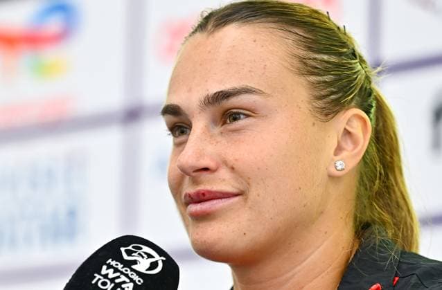 Aryna Sabalenka of Belarus press conference, PK, Pressekonferenz Aryna Sabalenka of Belarus talks to the media during a press conference ahead of the WTA, Tennis Damen Qatar TotalEnergies Open 2025 tennis tournament at the Khalifa International Tennis Complex in Doha, Qatar, on February 09, 2025. DOHA Qatar Copyright: xNoushadxThekkayilx