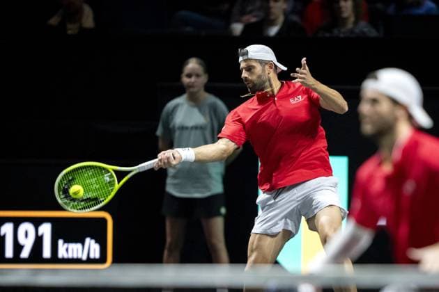 ROTTERDAM - Simone Bolelli (ITA) and Andrea Vavassori (ITA) in action against Sander Gille (BEL) and Jan Zielinski (POL) during the final doubles match on the seventh day of the ABN AMRO Open tennis tournament in Ahoy. ANP SANDER KING ABN AMRO Open - Day Seven 2025 xVIxANPxSportx xxANPxIVx 519515820 originalFilename: 519515820.jpg