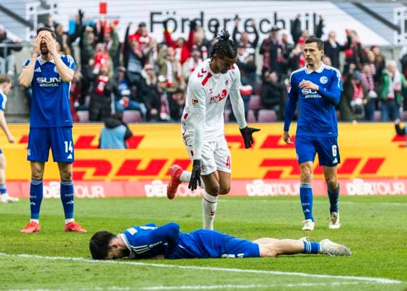Köln, RheinEnergieStadion, 07.01.2025: Damion Downs of Koeln celebrates scoring the 1:0 goal during the 2.Bundesliga 1.FC Köln vs. FC Schalke 04.