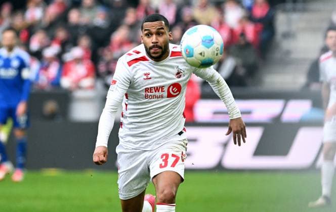 Fussball, Bundesliga, Deutschland, Herren, Saison 2024 2025, 21. Spieltag, Rhein Energie Stadion Köln, 1. FC Köln - FC Schalke 04 1:0; Linton Maina (KOE). Aktion, Einzelbild.