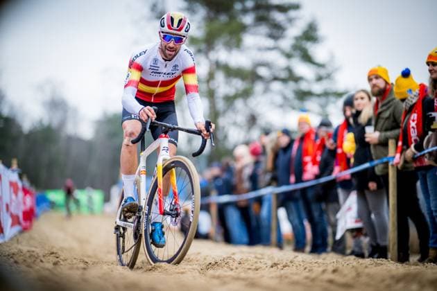 Spanish Felipe Orts Lloret pictured in action during the men s elite race of the Krawatencross cyclocross in Lille, stage 7 (out of 8) in the X2O Trofee Veldrijden competition, Sunday 09 February 2025. JASPERxJACOBS  x112088071x