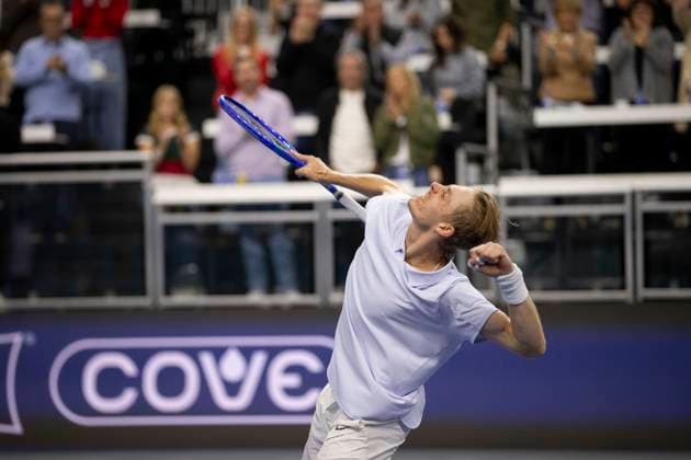 February 9, 2025, Frisco, Texas, USA: DENIS SHAPOVALOV (CAN) reacts after winning the singles final match against CASPER RUUD (NOR) during day eight of the 2025 ATP, Tennis Herren 500 Dallas Open at the Star in Frisco, TX. DENIS SHAPOVALOV (CAN) defeated CASPER RUUD (NOR), 7:6, 6:3. Frisco USA - ZUMAh193 20250209_zsp_h193_006 Copyright: xDanielxMcGregor-Huyerx